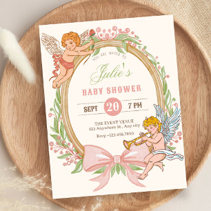 Vintage-Cupid-Blumenband-Baby-Party Einladung