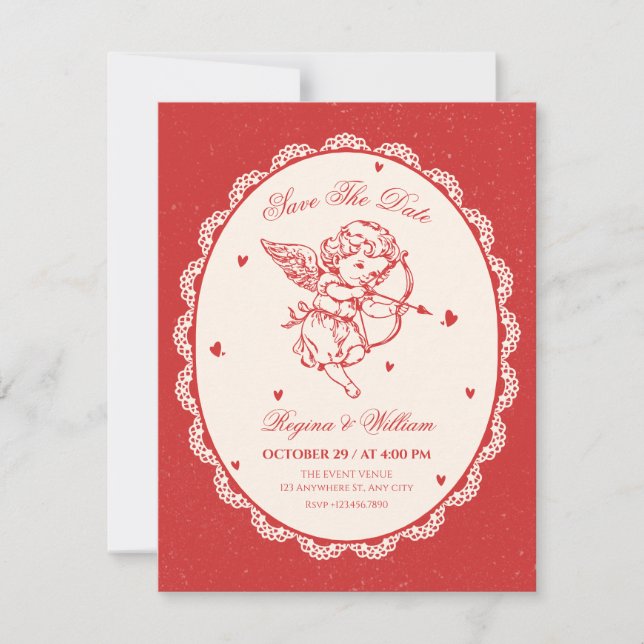 Vintage-Cupid-Engel-Hochzeit Save The Date (Vorderseite)
