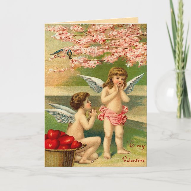 Vintage Cupid Feiertagskarte (Vorderseite)