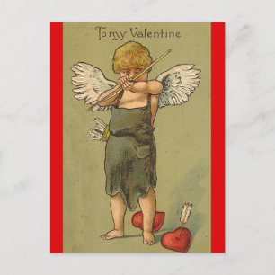 Vintage Cupid mit einem Bogen und zwei Herzen Vale Postkarte