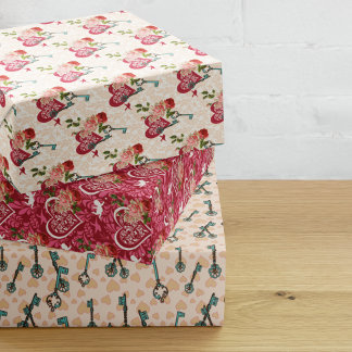 Vintage Cupid, Roses & Skeleton Keys Victorian Geschenkpapier Set