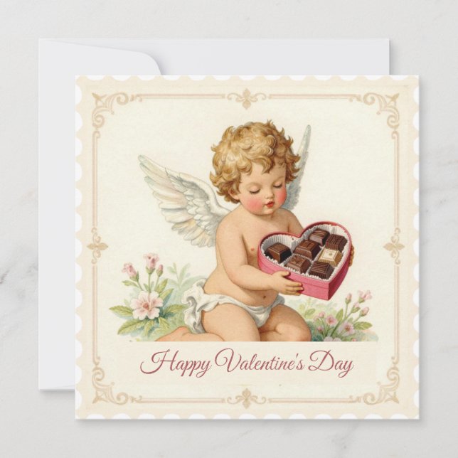 Vintage Cupid – Valentinstag-Stempel-Stil Feiertagskarte (Vorderseite)