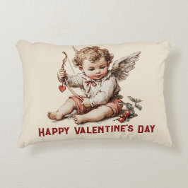 Vintage Cupid With Heart Bow Dekokissen
