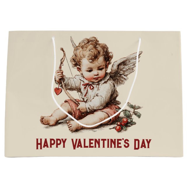 Vintage Cupid With Heart Bow Große Geschenktüte (Vorderseite)