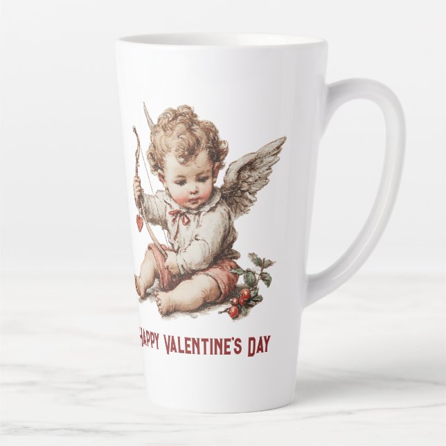 Vintage Cupid With Heart Bow Milchtasse (Rechts)