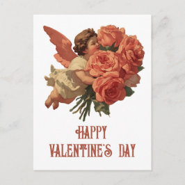 Vintage Cupid with Rose Bouquet Postkarte