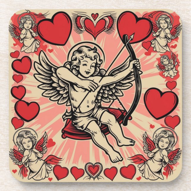 Vintage Cupide-Liebe Getränkeuntersetzer (Vorderseite)