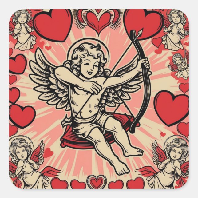 Vintage Cupide-Liebe Quadratischer Aufkleber (Vorderseite)