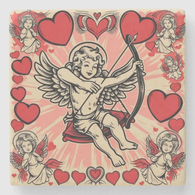 Vintage Cupide-Liebe Steinuntersetzer (Vorderseite)