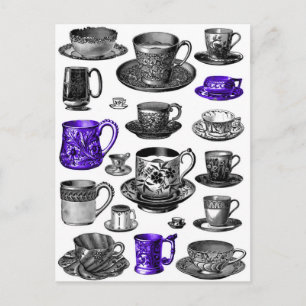 Vintage Cups und Saucerblau Postkarte