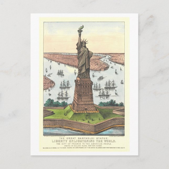 Vintage Currier & Ives Freiheitsdruckstatue Postkarte (Vorderseite)