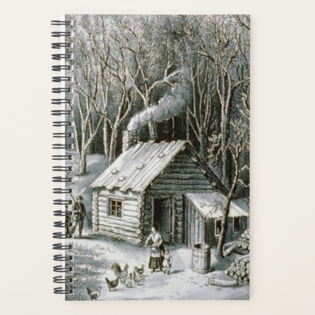 Vintage Currier & Ives Wildnisholzhütte Holz Planer (Vorderseite)
