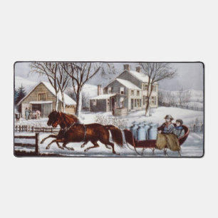 Vintage Currier & Ives Winter-Schlitten-Weihnachte Schreibtischunterlage