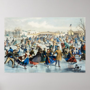 Vintage Currier und Ives Central Park Winter Kunst Poster
