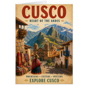 Vintage-Cusco-Peru-Reiseposter mit andinem Berg