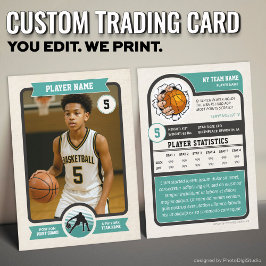 Vintage Custom Basketball Trading Card, Teal Sport Telefonnummerkarte