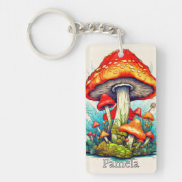 Vintage Custom Monogram Psychedelic Mushroom Schlüsselanhänger