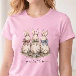 Vintage Custom Name Floral Bunny Bows  T-Shirt