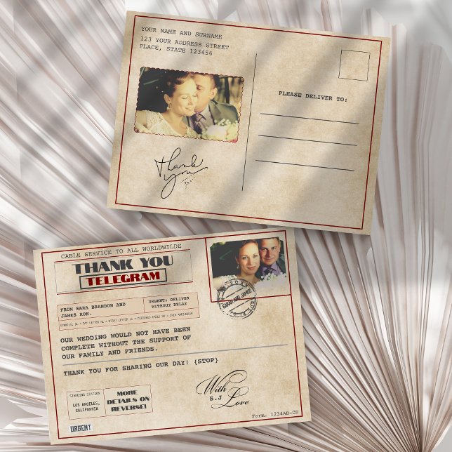 Vintage Custom photos  Old-Fashioned Thank You Postkarte (Von Creator hochgeladen)