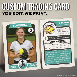 Vintage Custom Softball Trading Card, Teal Player Telefonnummerkarte