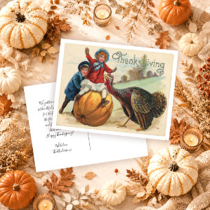Vintage Custom Turkey Pumpkin Herbst Erntedank Postkarte
