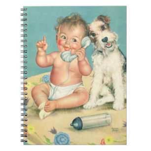 Vintage Cute Baby Talking on Phone Puppy Dog Notizblock