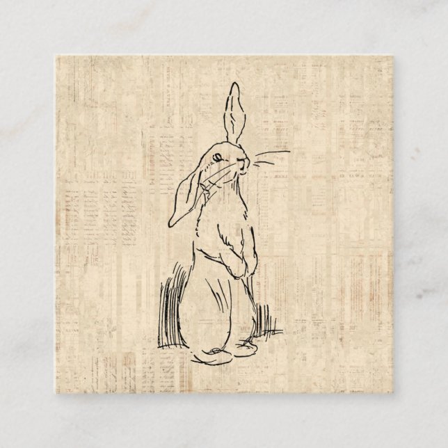 Vintage Cute Bunny Rabbit Art Script Background Begleitkarte (Vorderseite)