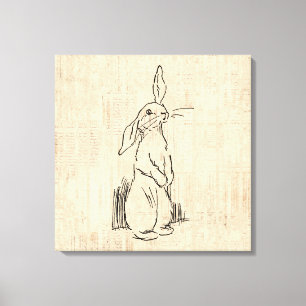 Vintage Cute Bunny Rabbit Art Script Background Leinwanddruck
