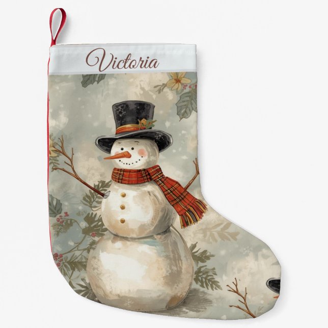 Vintage Cute Christmas Snowman  Kleiner Weihnachtsstrumpf (Vorderseite)