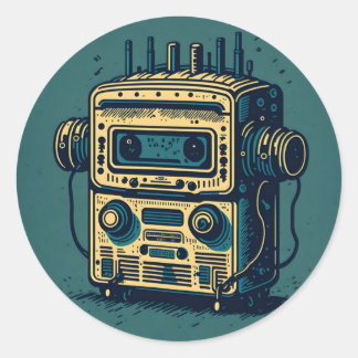 vintage cute robot radio cassette old dirty rustic runder aufkleber
