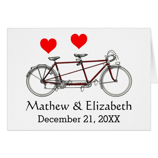 Vintage Cute Tandem Bicycle Custom Wedding (Vorderseite (Horizontal))