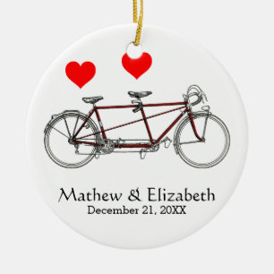 Vintage Cute Tandem Bicycle Custom Wedding Keramik Ornament