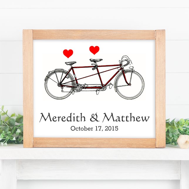 Vintage Cute Tandem Bicycle Custom Wedding Poster (Von Creator hochgeladen)