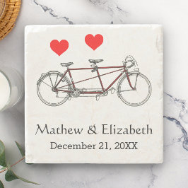 Vintage Cute Tandem Bicycle Custom Wedding Steinuntersetzer