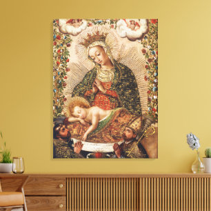 Vintage Cuzco-Schule Madonna bei der Anbetung des Leinwanddruck