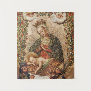 Vintage Cuzco-Schule Madonna bei der Anbetung des Wandteppich