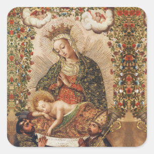Vintage Cuzco-Schule Madonna mit dem Jesuskind Quadratischer Aufkleber