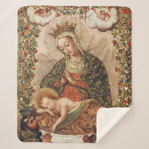 Vintage Cuzco-Schule Madonna mit dem Jesuskind Sherpadecke