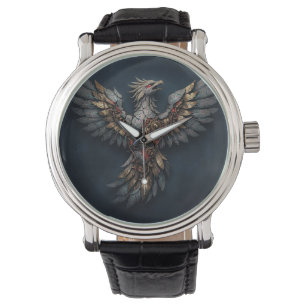 Vintage Cyber-Phoenix: Gealtertes Gold & Neon-Myth Armbanduhr