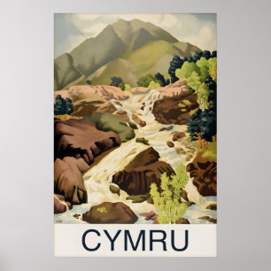 Vintage Cymru Wales Reise Poster Druck, Berg