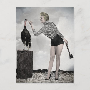 Vintage-D Thanksgiving-Truthahn-Mädchen-Postkarte Postkarte