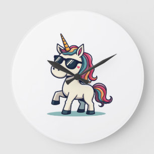 Vintage Dabbing Einhorn Regenbogen Cartoon Vektor Große Wanduhr