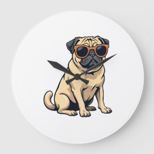 Vintage Dabbing Mops mit Sonnenbrille Lustiger Hun Große Wanduhr