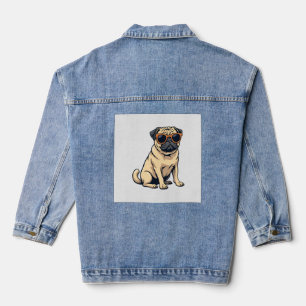 Vintage Dabbing Mops mit Sonnenbrille Lustiger Hun Jeansjacke