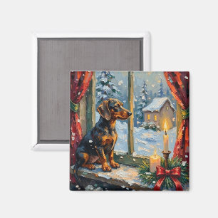 Vintage-Dachshund an einem gemütlichen Weihnachtsf Magnet