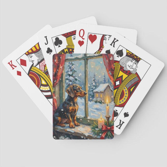 Vintage Dachshund by Cozy Christmas Window Spielkarten (Rückseite)