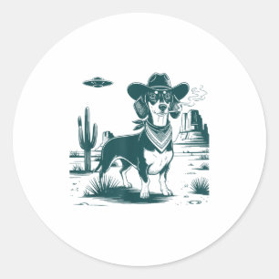 Vintage-Dachshund-Cowboys-Ufo-Western-Lustiger-Hun Runder Aufkleber