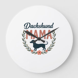 Vintage Dachshund Mama Floral Hunde Liebhaber Vect Große Wanduhr