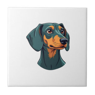 Vintage-Dachshund-Porträtkunst Retro-Hund-Illustra Fliese