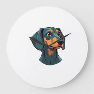 Vintage-Dachshund-Porträtkunst Retro-Hundeillustra Große Wanduhr